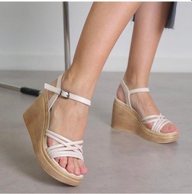 Resim Ortopedik Dolgu Taban Kadın Sandalet Günlük Düğünlük Nişan Kına Aykakabısı Bej 