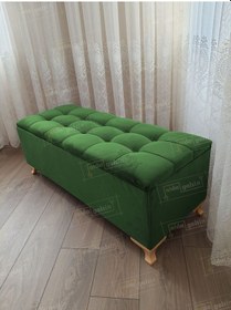 Resim Çizgi Kapitoneli Sandıklı Puf 100 Cm Gold Ayak Yeşil 