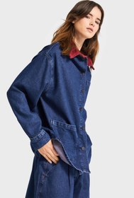 Resim Kadın Koyu Mavi Renk 1w5-149 Oversize Yaka Detaylı Bol Kesim Özel Tasarım Denim Ceket - Koyu Mavi / M 