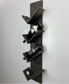 Resim Doğal Ahşap Şaraplık, Şarap Rafı, 4'lü Ahşap Şaraplık Siyah 