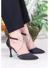 Resim Fort 35693 Saten Çapraz Bantlı Biye Taşlı Topuklu Abiye Ayakkabı Kadın Ayakkabı Siyah 