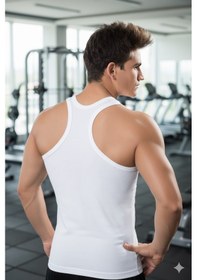 Resim Lüx Wood Lüx Erşah Erkek Pamuklu Likralı Sporcu Sırt Atlet - Kod: 503 Beyaz 