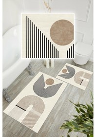 Resim Dijital Baskı Modern Kaymaz Taban 2li Set Banyo Paspası Klozet Takımı 50x60cm-60x100cm Kahverengi 