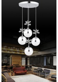 Resim İstanbul Avize Kelebek 4'lü Gümüş Sarkıt Ledli Kristal Taşlı Avize Gümüş 