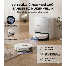 Resim Roborock 36.000PA Ultra Emiş Gücü 100 Derece Sıcak Suyla Paspas Yıkayan Akıllı Istasyonlu Robot Süpürge, Yapay Zeka Teknolojili, Lazer Haritalama 