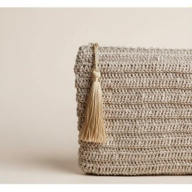 Resim Myballistore Makrome İpten El Örgüsü Bej Püsküllü Clutch Çanta 
