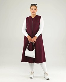 Resim Kadin Deri Cepli Buyuk Beden Uzun Yelek - Mürdüm / 3XL 