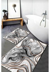 Resim Banyo Paspas Takımı 2'li Set Kaymaz Tabanlı Yıkanabilir Bb-114 Gri 