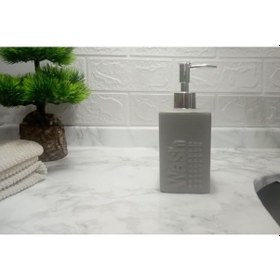 Resim Seramik Sıvı Sabunluk Gri Modern 7x7x17cm 300ml Seti 