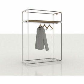 Resim Burak Çelik Borulu Plastik Raflı Lacivert Bez Dolap Gardırop 