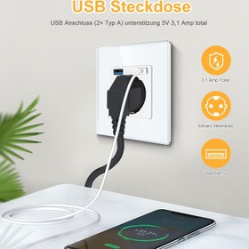 Resim AXOTEN USB Duvar Çıkışı, Dahili Soketli, 5V/2.1A Çift AC/DC, Type-C ve USB-A Bağlantı Noktaları, İç Mekan Şarj, Alman ve İngiliz Standartları, Sert Kablolu Güç Kaynağı, Pil Gerektirmez, Ev ve Ofis Kullanımı İçin, Duvara Monte Tasarım, USB Şarj Fonksiyonu, Elektrikli Cihazlar İçin Çıkış 