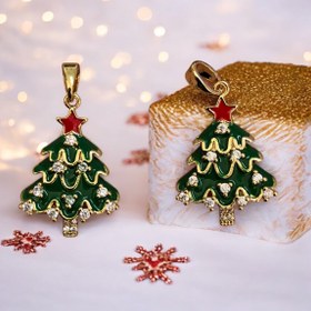 Resim Altın Kaplama Mineli Zirkon Taşlı Mineli Yeni Yıl Aparat - Çam Ağacı Yeşil 