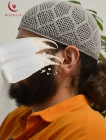 Resim Erkek Örme Takke Hac Ve Umre İçin İdeal Nefes Alabilir Standart Beden Takke Gri 
