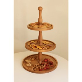 Resim Justwood 2 Li 2 Katlı Kek Standı ve 3 Katlı Ahşap Pasta Sunum Servis Tabağı Seti 