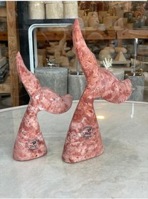 Resim Kırmızı Traverten Balina Kuyruğu Dekoratif Obje 2 Li Beyaz 