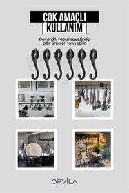Resim Orvila Siyah Metal Mutfak Ve Banyo Askısı Çok Amaçlı 8 Kancalı Askı Demiri Maxi 72 Cm 