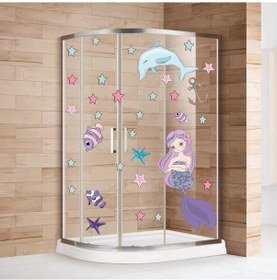Resim Denizkızı Yunus ve Denizyıldızları Duşakabin ve Banyo Sticker 