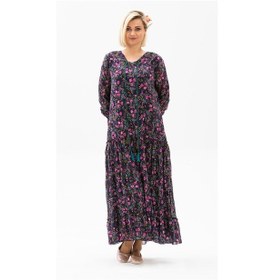 Resim Eliş Şile Bezi Uzun Kol Vual Gonca Uzun Elbise Tomurcuk Desen Koyu Mor 6169-koyu Mor 