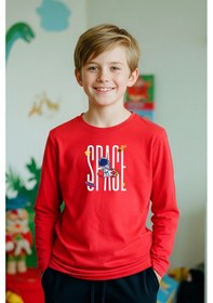 Resim Fyk Kids Sıfır Yaka Space Baskılı Erkek Çocuk Sweatshirt Kırmızı 