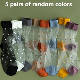 Resim 5 Çift Kadın Yaz İnce Çorap, Nefes Alabilen Buz İpek Orta-Bacak Çorapları, Şeffaf Moda Stili, Yaz Giyiminde İdeal - Polka Dots, Kumaş, 100g/m², Elde Yıkan veya Kurutma Yıkan, Sevimli Çoraplar 