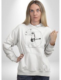 Resim Anatomy Gitar Leonardo Kadın Erkek Beyaz Kapüşonlu Sweatshirt Hoodie Beyaz 