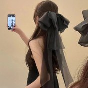 Resim 1 Adet Büyük Boy Fiyonk Saç Tokası - Uzun Püsküllü Siyah Saten Aksesuar, Güvenli Tutuşlu Spring Klips, Düğünler, Partiler ve Resmi Etkinlikler İçin Şık Saç Tokası, Parti Saç Aksesuarı, Saten Kaplama 
