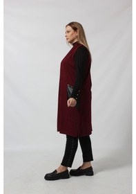 Resim Moda Berray Deri Cep Detaylı Uzun Triko Yelek Bordo 