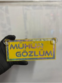 Resim Sarı Renk Üzeri Hologram Renk Mühür Gözlüm Yazılı Vantuzlu Cam Süsü 