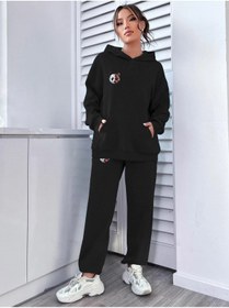 Resim LAND MODA Kadın Panda Baskılı Sweatshirt Alt Üst Eşofman Takımı 