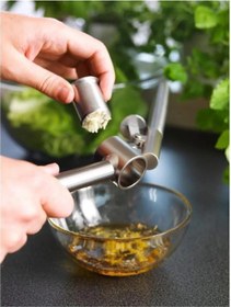 Resim Paslanmaz Çelik Koncıs Sarımsak Ezici - Pratik Lüks Hazneli Sarımsak Ezeceği - Yuvarlak Gri Ezecek 