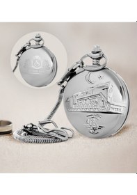Resim Hediye Vakti Kişiye Özel TCDD Tren Kabartmalı 20 MM Silver Köstekli Cep Saati 