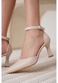 Resim Kadın Bej Taşlı Sivri Burun İnce Topuklu Abiye Ayakkabı - Darla Bej 