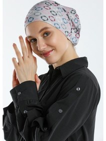 Resim Hürrem Bone Gri Pratik Hazır Geçmeli Tesettür Bone Sandy Kumaş Geometrik 2117 Gri 