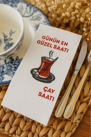 Resim Pratik "Günün En Güzel Saati Çay Saati" baskılı peçete 