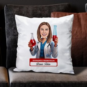 Resim En Başarılı Kadın Hermatolog Karikatürlü Yastık 