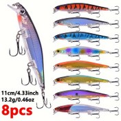 Resim 8 adet PROLEURRE Batan Minnow Balıkçılık Yem Seti, 11.0cm ABS Sert Yem 6# Kanca ile, Lazer Wobblers Bass, Alabalık, Kedi Balığı, Kırmızı Balık, Düz Başlı - Tatlısu & Tuzlu Su Takımı, Babalar Günü Hediyesi, Balıkçılık Yemi 