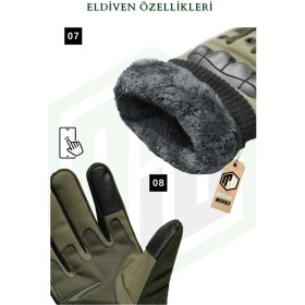 Resim Motiva Soğuk Hava Taktik Eldiven Içi Tüylü Bilek Lastikli Korumalı Askeri Airsoft 