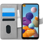 Resim Samsung Galaxy A21 Kılıf Fabric Book Wallet Gri Microsonic