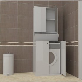 Resim Çamaşır Makinesi Dolabı Poyraz Alt Üst Beyaz 