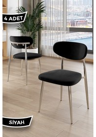Resim Canisa Laos Serisi 4 Adet Siyah Mutfak Sandalyesi Krom Kaplama Metal Ayak 1.sınıf Babyface Kumaş Siyah Sandalye Krom Ayak 