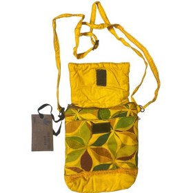 Resim Vintage Renkli Etnik Salaş Tek Bölmeli Günlük Kadın Kol Omuz Çapraz Telefon Çantası 14 Cm X 17 Cm Sarı 