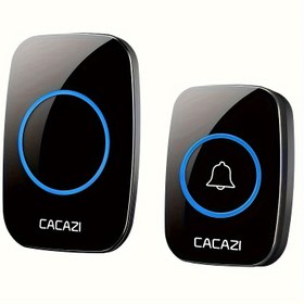 Resim 1 Set CACAZI Kablosuz Kapı Zili ile Şarj Cihazı, Uzun Menzil 304.8metreye kadar, 60 Seçilebilir Melodi, 5-Seviye Ses Kontrolü 0-110dB, AB Fişi, 110V-240V Güç Kaynağı 