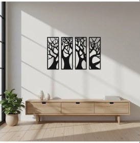 Resim 4 Lü Set Ağaç Temalı Metal Duvar Tablosu Doğal Duvar Dekoru 