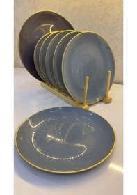 Resim Gold Kenarlı Gri Seramik Pasta Tabağı 7 Lı Set Modern Sofra Sunum Tabakları 21 Cm Çok Renkli 