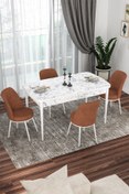 Resim Canisa Kor Serisi 70x114 Açılabilir Mutfak Masası Takımı Beyaz Mermer Desen Masa 4 Kiremit Sandalye 