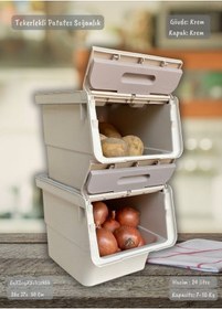 Resim 2 Li Krem Tekerlekli Sebzelik Patates Soğan Sepeti Zarif Organizer Patateslik Minimal Soğanlık 24 L Krem 