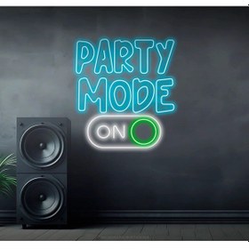 Resim Party Mode On Yazılı Ve Şekilli Neon Tabela Turkuaz 