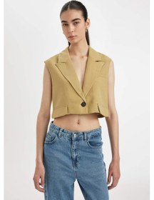 Resim DeFacto Crop Ceket Yaka Basic Düz Blazer Yelek D1199AX24SMKH485 Haki 