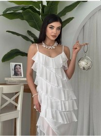 Resim Ples Yırtmaç Detaylı Elbise Beyaz 