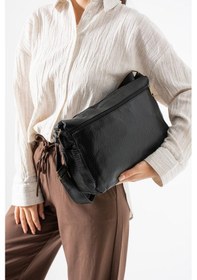 Resim Y.s.deri Kadın Postacı Çanta Çok Cepli 30 20 Cm Vegan Deri Bayan Çapraz Askılı Omuz Çantası Siyah 